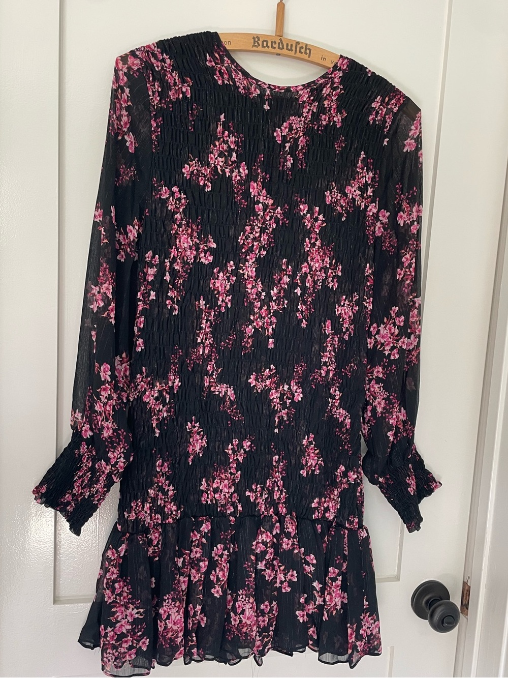 MISA Los Angeles Roisin Dress Berry Floral Metallic Smocked Mini Size L - Picture 2 of 7